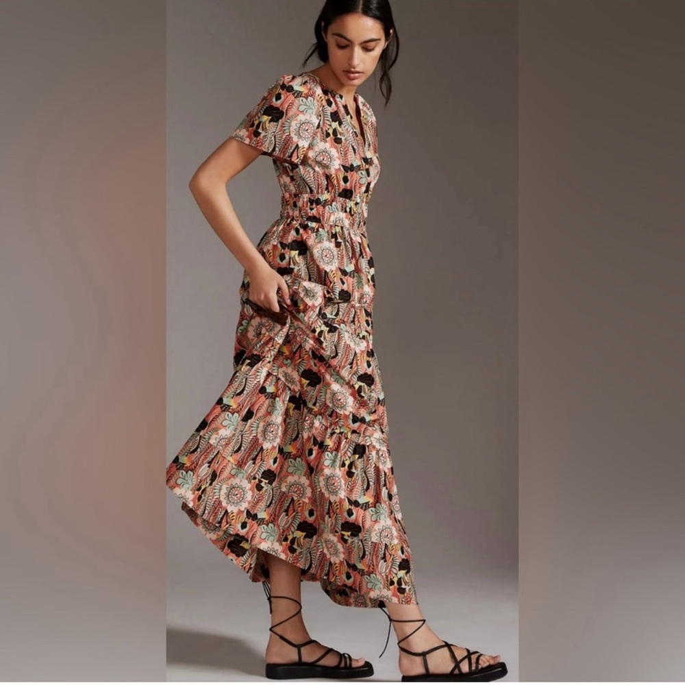 Anthropologie Maeve Somerset Maxi in Botanic Garden Tiered Cotton Dress